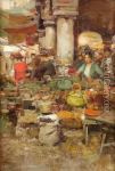 Mercato A Napoli Oil Painting - Vincenzo Irolli