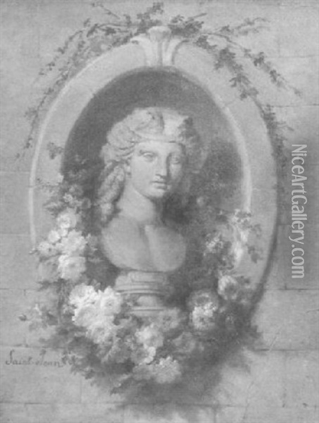 Buste De Femme Decore D'une Guirlande De Fleurs Oil Painting - Simon Saint-Jean