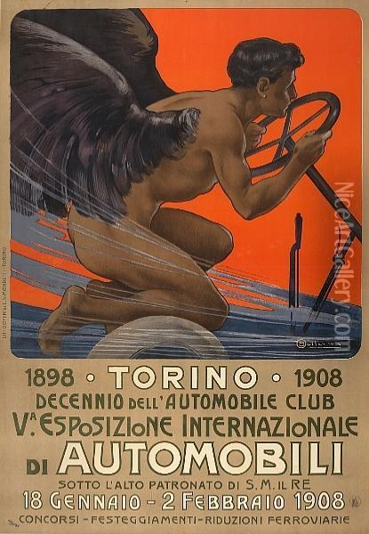 Va. Esposizione Internationazionale Di Automobili, Torino Oil Painting - Osvaldo Ballerio