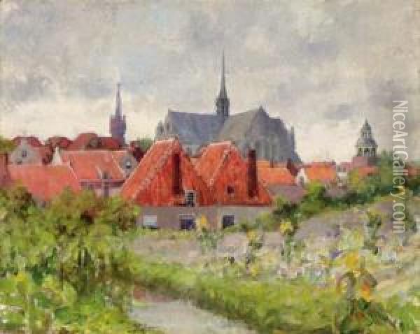 View Of Leiden, Netherlands Oil Painting - George Oberteuffer