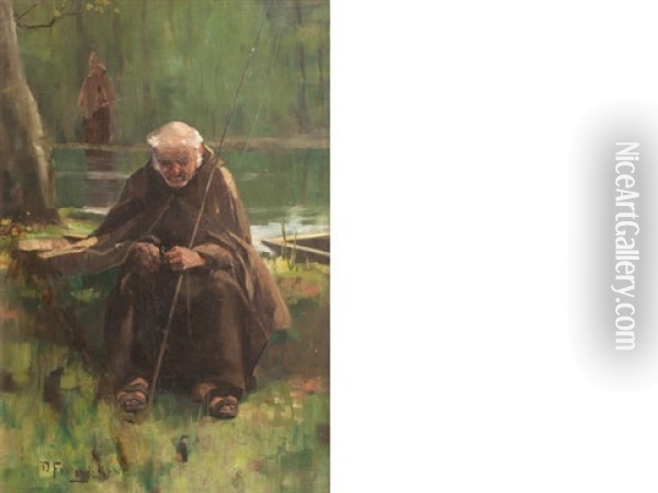 The Fishing Monk Oil Painting - David Fulton