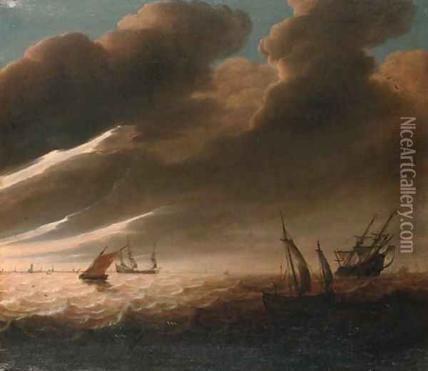 Shipping off a distant coastline - a fragment Oil Painting - Cornelis Mahu