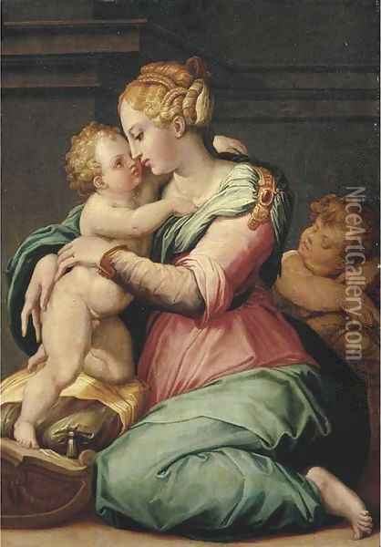 The Madonna and Child with the Infant Saint John the Baptist Oil Painting - Giorgio Vasari