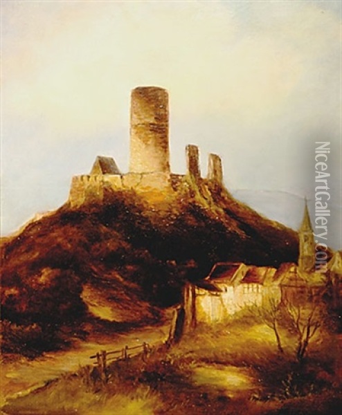 Godesburg View With Castle Oil Painting - Nicolai Von Astudin