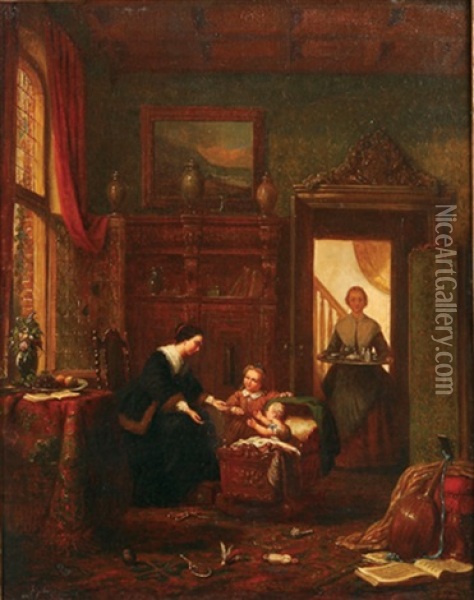 The Joy Of Motherhood Oil Painting - Ferdinand de Braekeleer the Elder