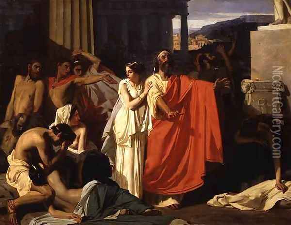 Oedipus and Antigone being exiled to Thebes Oil Painting - Eugene-Ernest Hillemacher