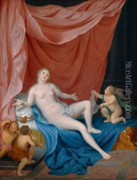 Ruhende Venus, Von Amoretten Umgeben Oil Painting - Herman van der Myn