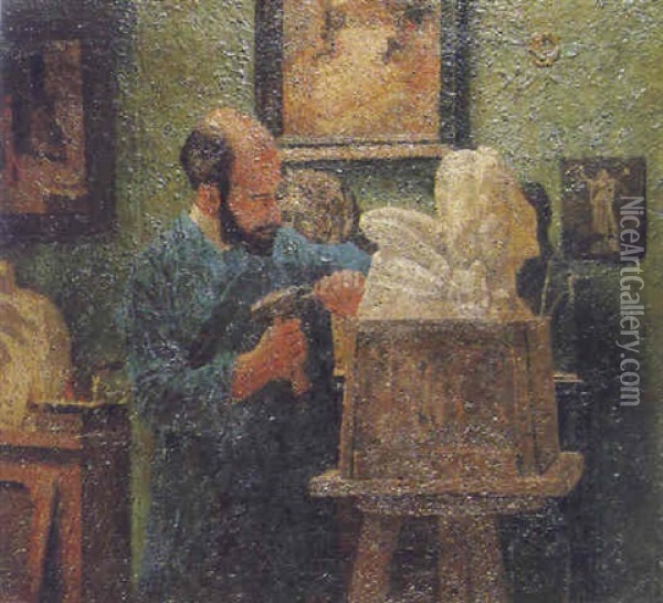 Interior, Sculptor's Studio Oil Painting - Malcolm Drummond
