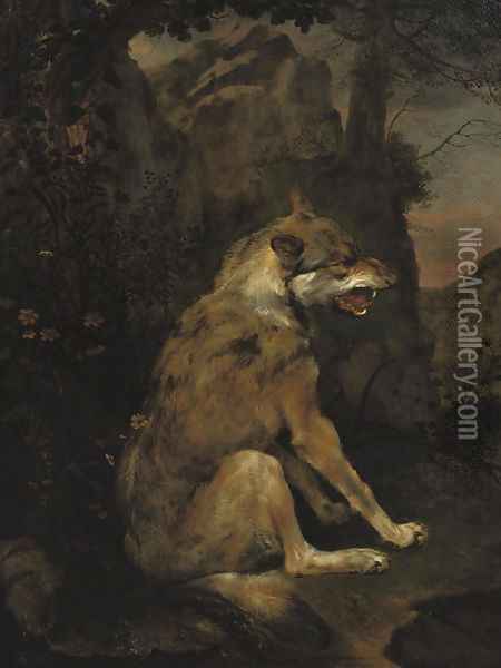 A wolf in a rocky landscape Oil Painting - Frans Snijders