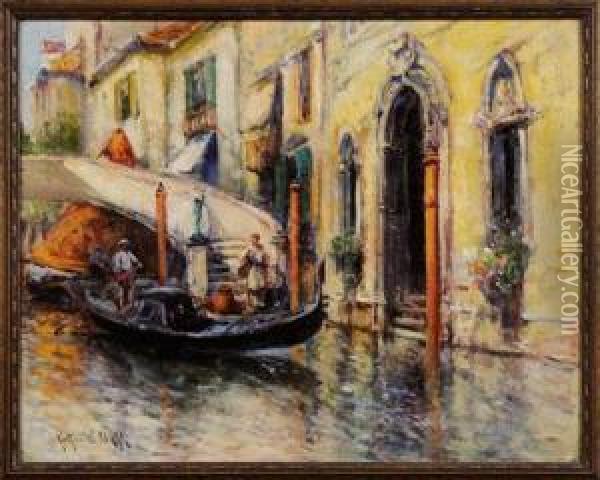 Venetian Canalwith Gondolier Oil Painting - Arthur Vidal Diehl