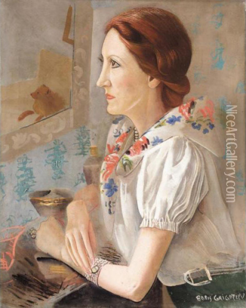 Portrait Of A Lady Oil Painting - Boris Dimitrevich Grigoriev