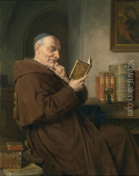 Lesender Monch Mit Weinglas Oil Painting - Eduard von Gruetzner