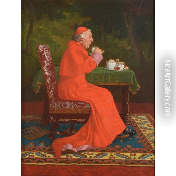 Cardinal At Tea Oil Painting - Leo Herrmann