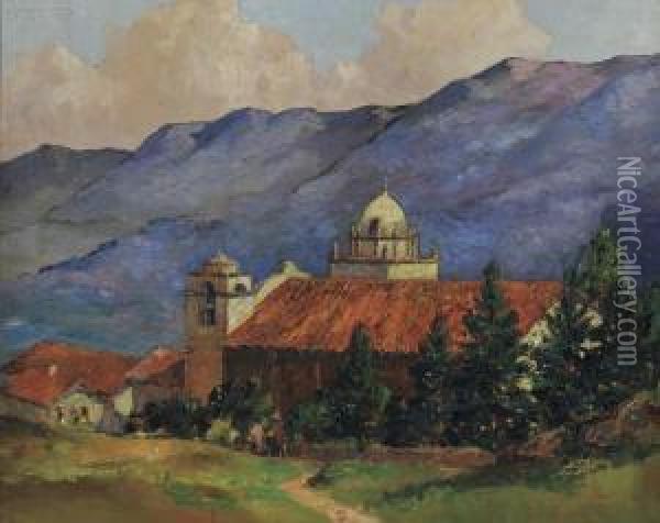 Carmel Mission, 
Calif./a View Of San Carlosborromeo De Carmelo Oil Painting - George Turland