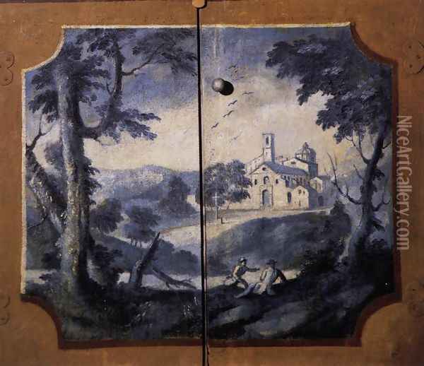 Landscape in Blue Monochrome 1780s Oil Painting - Joseph Siffrein Duplessis