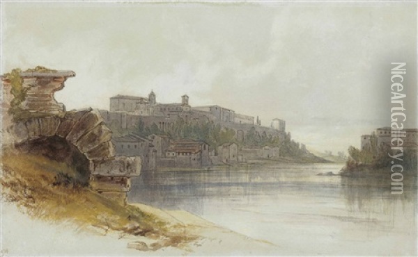 Ponte Rotto, Rome Oil Painting - Edward Lear