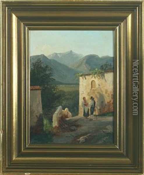 Scenery With People Oil Painting - Adolf Heinrich Claus Hansen