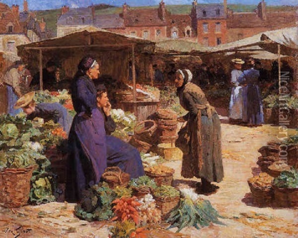At The Vegetable Market Oil Painting - Victor Gabriel Gilbert