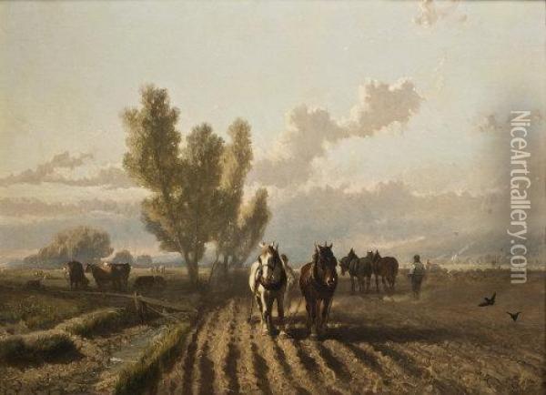 Horses At Work In Spring Oil Painting - Alfred Edouard De Bylandt