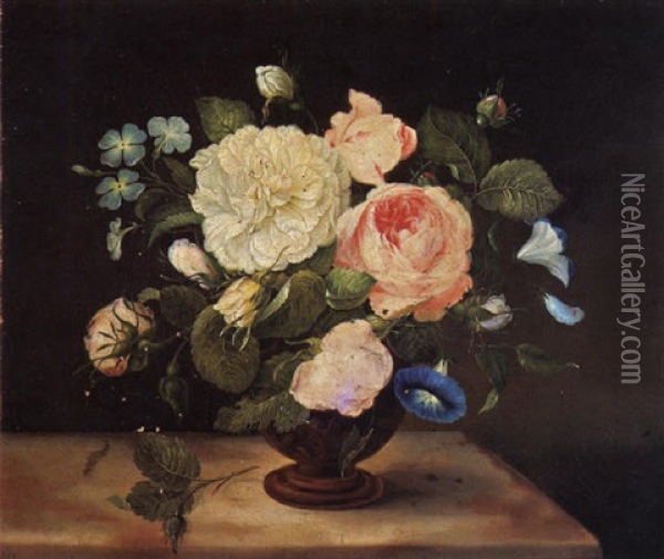 Rosen Und Wicken In Vase Oil Painting - Adriana Johanna Haanen