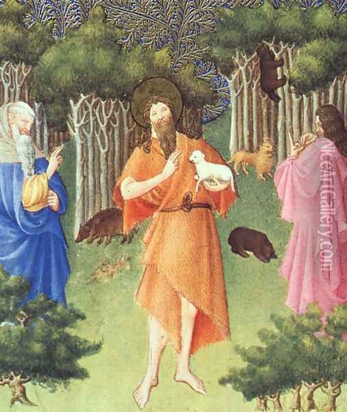 Belles Heures de Duc du Berry -Folio 211- St. John the Baptist in the Wilderness 1408-09 Oil Painting - Jean Limbourg