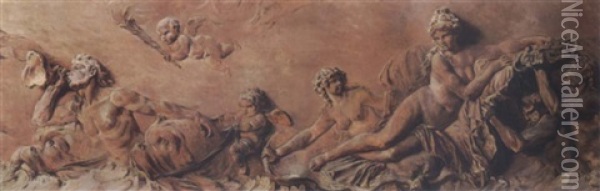 Trompe-l'oeil Of A Bas Relief After Clodion Depicting Galatea (or Amphitrite) Drawn By Tritons And Dolphins Oil Painting - Jules (Julien-Leopold) Boilly