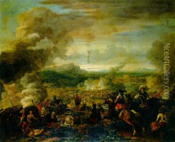 A Calvary Battle In A Valley Oil Painting - Jan van Huchtenburg