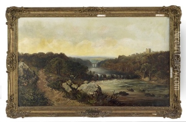 Yorkshire Landscape With Richmond Castle In The Distance Oil Painting - Edmund John Niemann