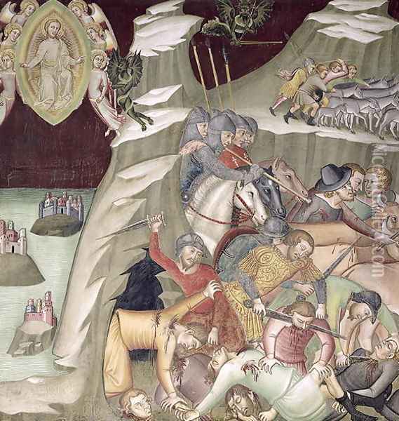 The Massacre of the Servants and Herdsmen of Job 1356-67 Oil Painting - Manfredi de Battilor Bartolo Di Fredi Fredi