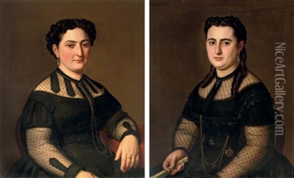 Portrait Of Lady Matthijsens (+ Another; Pair) Oil Painting - Basile De Loose