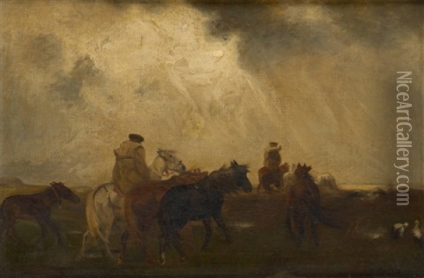 Cavaliers Avant La Tempete Oil Painting - Rudolf Ribarz