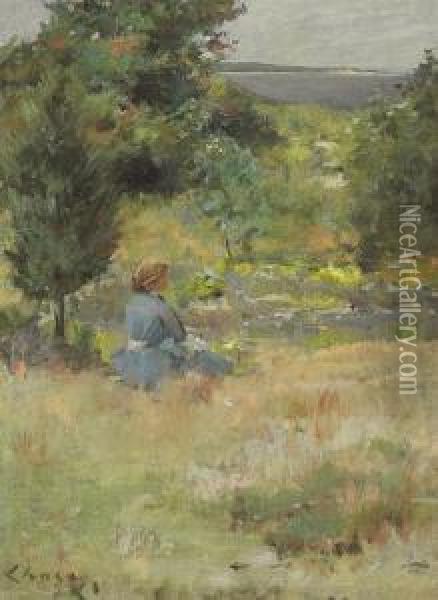 Girl At Shinnecock Hills Oil Painting - William Merritt Chase