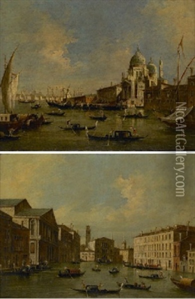 Venice, View Of The Grand Canal (+ Venice, View Of Santa Maria Della Salute; 2 Works) Oil Painting - Giacomo Guardi