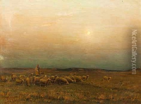 Shepherd And Flock Oil Painting - Georges Ricard-Cordingley