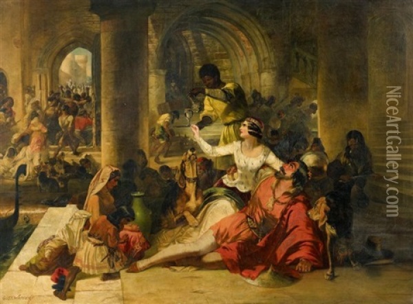 Venezianische Theaterszene Oil Painting - Gustave (Egidius Karel G.) Wappers