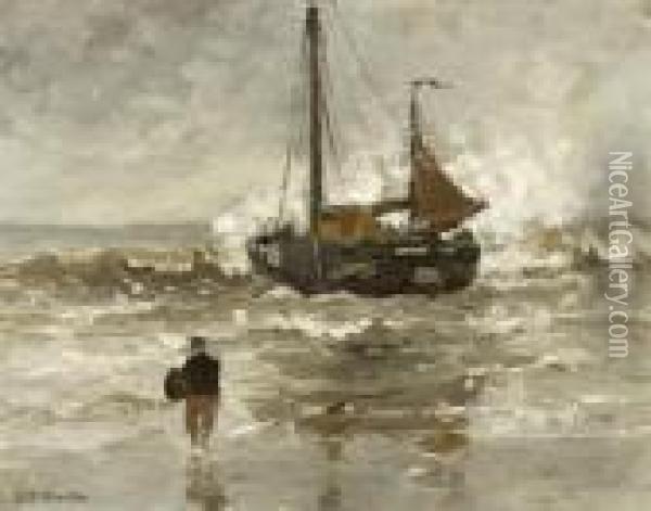 At The Sea Shore Oil Painting - Gerhard Arij Ludwig Morgenstje Munthe