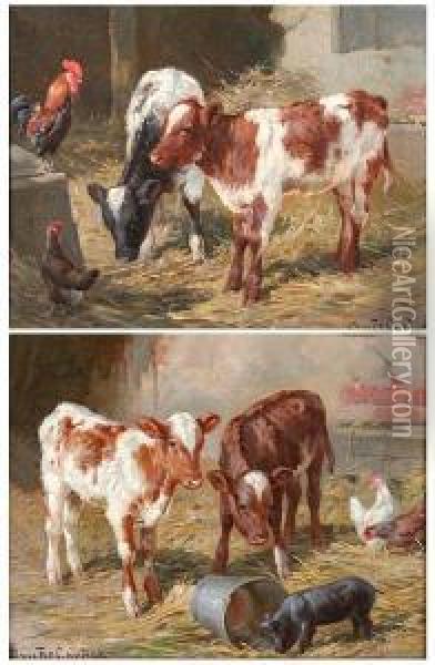 Calves In The Straw Oil Painting - Claude Cardon