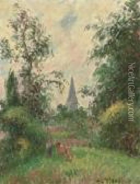 Le Clocher De Bazincourt Oil Painting - Camille Pissarro