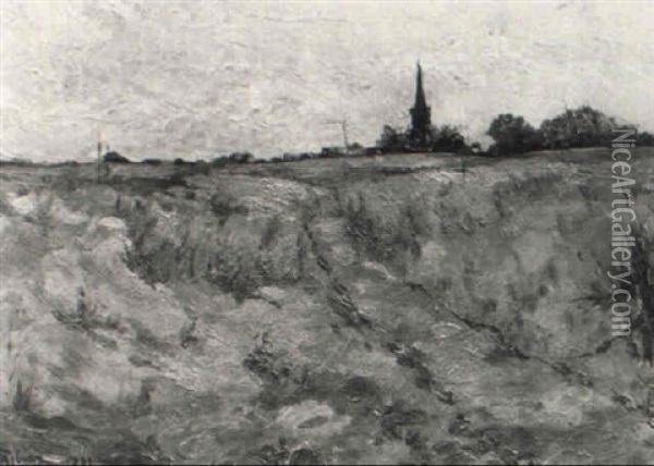 Landschaft Mit Einem Dorf Oil Painting - Rudolf Ribarz