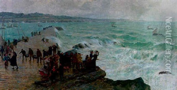 Retour Des Chaloupes Sardinieres A Concarneau Par Temps De Suroit Oil Painting - Emile Alfred Dezaunay
