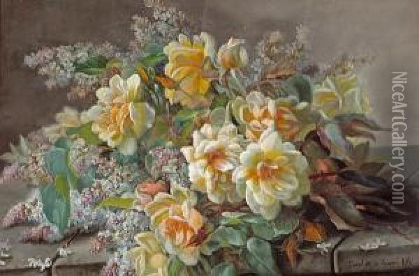 Lilacs And Roses Oil Painting - Raoul Maucherat de Longpre