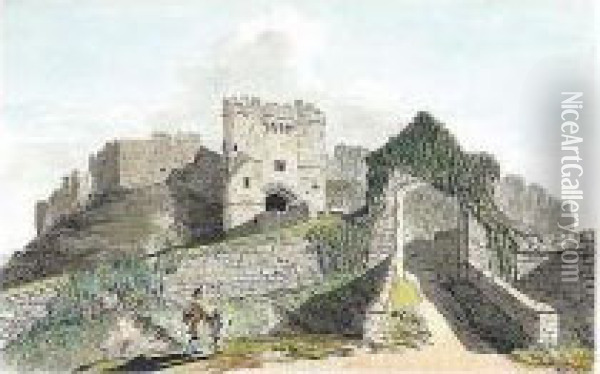 The Gateway And Ruins Of Carisbrooke Castle, Isle Of Wight Oil Painting - John William Upham