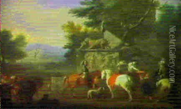 Cavalieri In Un Paesaggio Italiano Oil Painting - Jan van Huchtenburg