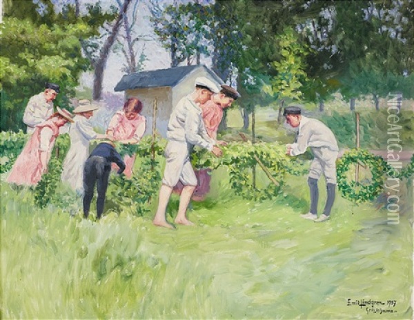 Midsommar Oil Painting - Emil (Harald Emanuel) Lindgren