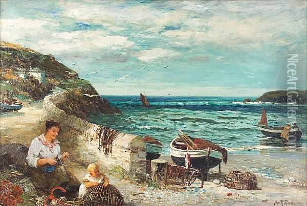 A Cornish Harbour Oil Painting - John Robertson Reid