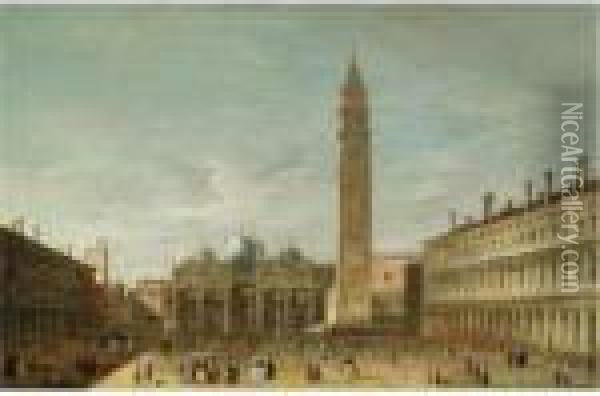 Venice, A View Of Piazza San Marco Looking Towards The Basilica Oil Painting - Apollonio Domenichini