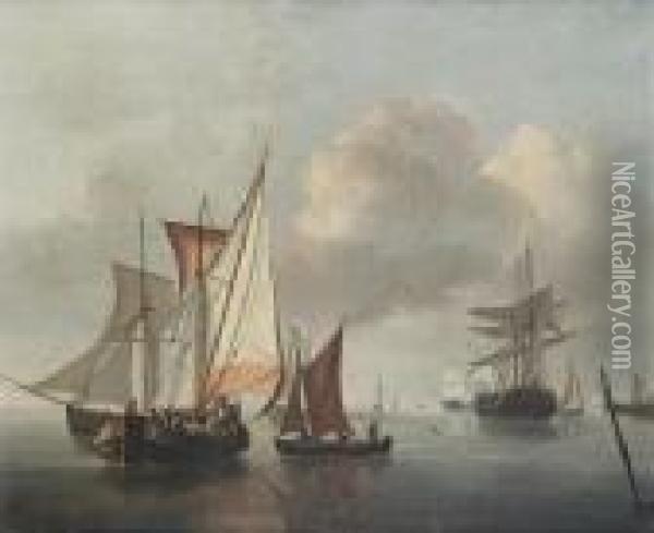 Dutch Pinks And Other Vessels In A Calmoffshore Oil Painting - William Anderson
