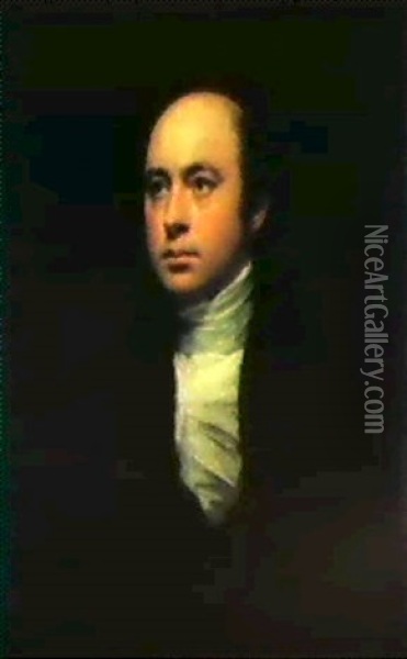 Portrait Of Sir Francis Chantrey, Bust Length In A          Dark Jacket And White Cravat Oil Painting - Sir Henry Raeburn