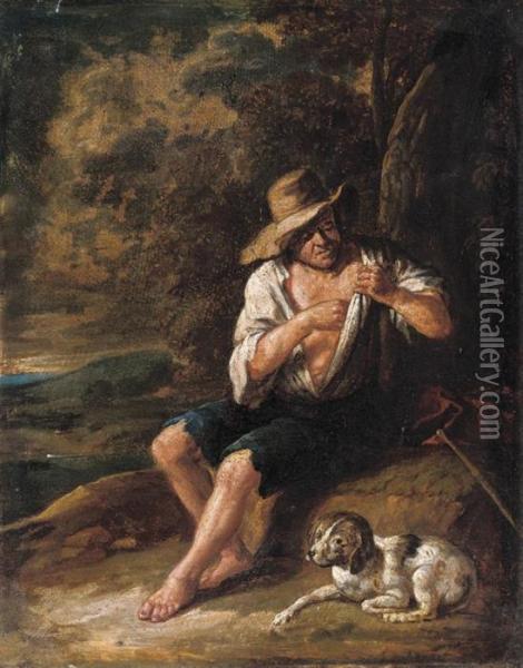 A Shepherd With His Dog Oil Painting - Pieter van Bloemen