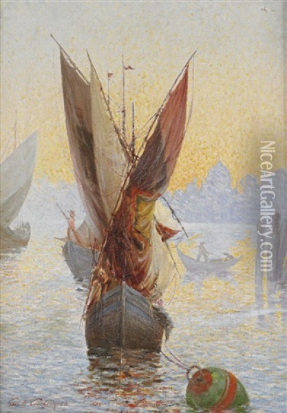 Segelfartyg I Gryningsljus Pa Lagunen I Venedig Oil Painting - Emil Carlsen